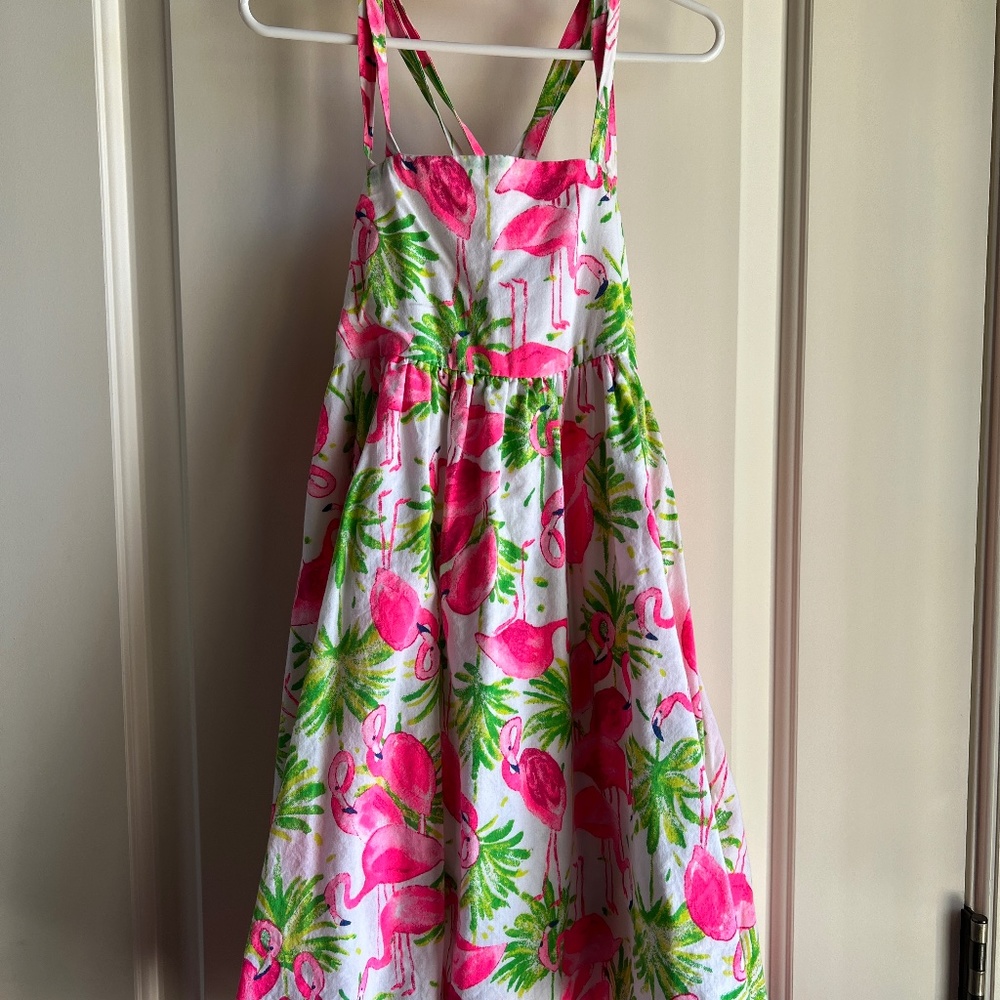 Girl's 5 Tommy Bahama Flamingo cotton sundress with matching hair band